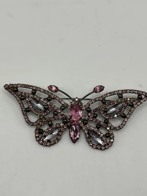 Vintage Pink & Gray Rhinestone Butterfly Brooch - Image 1 of 4