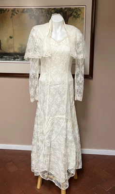 Vestido Victoriano Wildwind Años 80 De Colección Capa Encaje Manga Larga Botón Espalda Marfil Talla 4 Foto 1 de 4