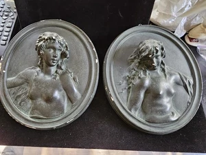 Vintage Ceramic Lady Plaques Set Of 2 Wall Decor Chipped Collectable  - Picture 1 of 7