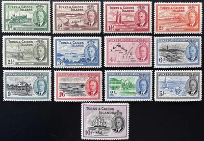 Juego de estampillas postales de Jorge VI Islas Turcas y Caicos Scott 105-117 Foto 1 de 2