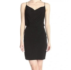 Neu mit Etikett Calvin Klein schwarz drapiert vorne dick gold Kette Träger Kleid Größe 6 - Bild 1 von 8