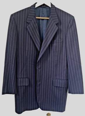 Casaco esportivo Holland Sherry sob medida Tom James blazer 40L listra de lã azul marinho - Imagem 1 de 4