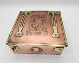 Antique Brass and Copper Jewelry Box Marked W 11 On The Bottom 6 1/8 X 6 1/8" - Picture 1 of 10