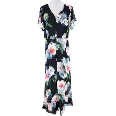 Vestido Mono Adrianna Papell Plus 24W Negro Pantalones Floral Falda Gasa Nuevo Foto 1 de 4