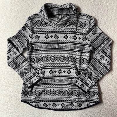 T By Talbots Size SP Sweatshirt Kangaroo Pocket Split Cowl Nordic Fair Isle Gray - Imagem 1 de 4