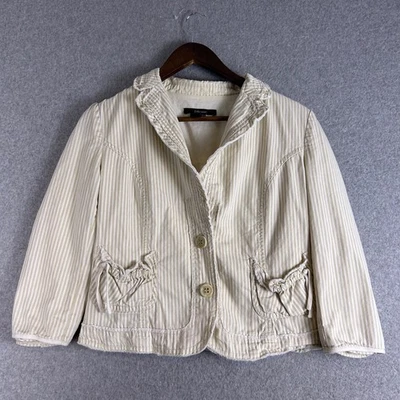 Jaqueta Zara Basic Blazer Feminina M Bege Branco Listrado Sarja Bolsos Feminina Y2K - Imagem 1 de 4