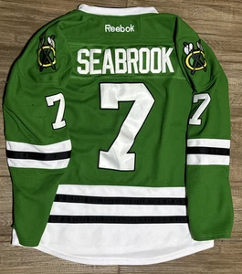 Brent Seabrook Chicago Blackhawks Hockey St. Patrick’s Day Reebok Jersey Size 52 - Picture 1 of 3