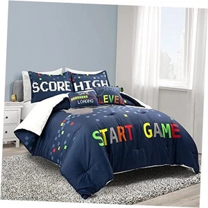 Video Games Reversible Oversized 5 Piece Comforter Set, Full/Queen, Navy - Picture 1 of 8