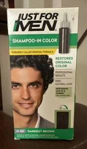 1x Just For Men Shampoo-In Color DARKEST BROWN Hair Dye (H-50) New Free Shipping - Picture 1 of 4