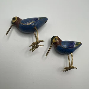 Lot Of 2 - Standing CLOISONNE BIRD Sandpiper Snipe Kiwi type Bird Enamel & Metal - Picture 1 of 7