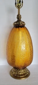 Vtg Mid Century Hollywood Regency IMPERIAL Amber Crackle Glass & Brass Lamp - Picture 1 of 8
