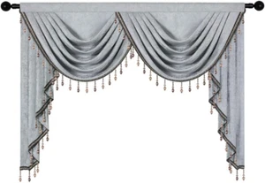 Thick Chenille Window Curtains Valance for Living Room Silver Grey Valance with - Picture 1 of 8