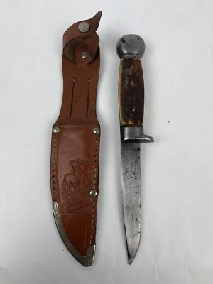 Solingen Germany Knife Stag Handle Blade & Sheath (Edge Brand?) No Markings - Image 1 of 4