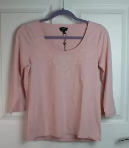 NWT Talbots Pink 3/4 Sleeve Pima Cotton Scoop Neck T-Shirt Applique Neckline SM - Picture 1 of 4