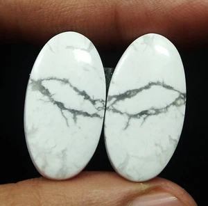 36.95 Ct Natural Howlite Matched Pair Oval Cabochon Loose Gemstone 38x15 MM - Picture 1 of 4