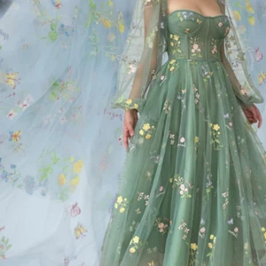 In Stock Tulle Lace Mesh Fabric Flower Embroidered Fabric DIY Dress Clothing Sew - Picture 1 of 3