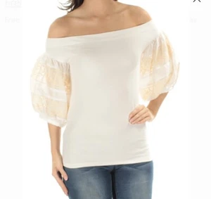 Free People Women’s Rock With It Off the Shoulder Top Size M Color Ivory - Picture 1 of 3