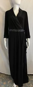 Alex Evenings Long Dress 12 Black Satin Collar Embellished Waist - Picture 1 of 8