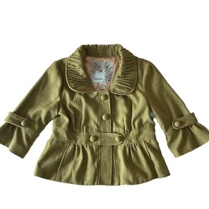 ANTHROPOLOGIE TABITHA womens size 14 pea green tweed cropped peplum coat - Picture 1 of 8