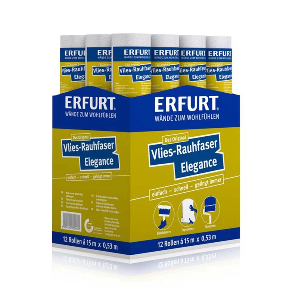 ERFURT Elegance Vlies Rauhfaser Tapete - Weiß, 12 Rollen (1000305)