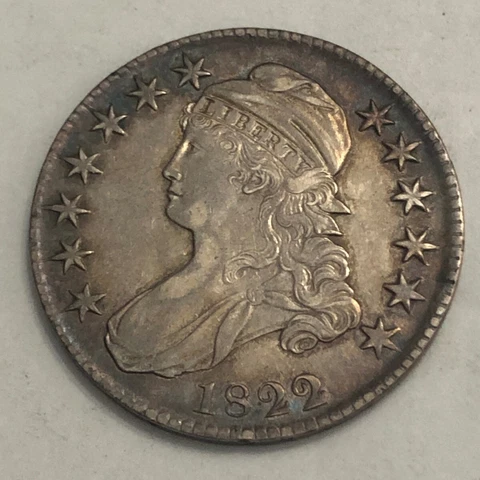 1822/1 Capped Bust early half dollar, XF-AU, lt old cleaning has retoned.  #mrd2 Cover