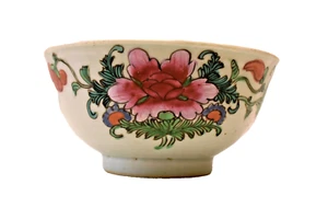 Antique Chinese Famille Rose Porcelain Bowl Qing Dynasty Pink Peony Design 1890 - Picture 1 of 11