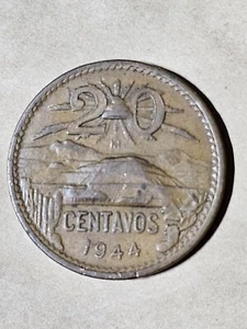1944 MEXICO MEXICAN 20 CENTAVOS SOLID WORLD COIN VF-XF WWII COINAGE 2nd - Picture 1 of 2