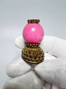 Sombrero Mandarín Rango Rosa Vidrio Pekín Qing China 19c Botón Remate Filigrana Dorada - Imagen 1 de 9