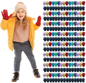 Yacht & Smith 240 Pack of  Kids Gloves Mittens, Striped and Solid Colors - Picture 1 of 7
