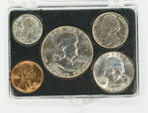 1954 D MINT YEAR SET IN HOLDER - FRANKLIN HALF DOLLAR 50C 25C 10C 5C 1C Cover