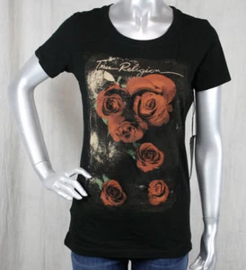 True Religion women's Basic ROSE BLOCK printed black t-shirt WGHA183ER1 - Picture 1 of 6