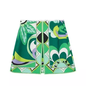 Summer Mini Skirt Short Green Printed Front Slit Size XS - Picture 1 of 1