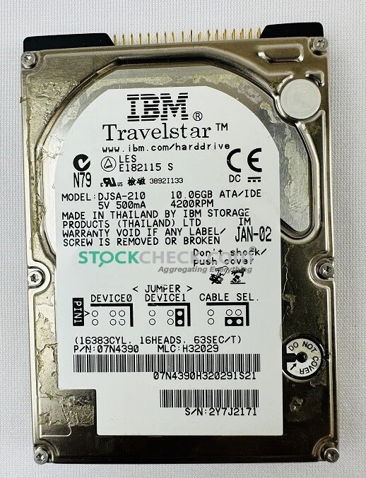 IBM Travelstar 07N4390 DJSA-210 Hard Disk Drive ; 10GB 2.5-inch HDD, 4200RPM  - Image 1 of 4