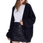 (Black S)Women Long Puff Sleeve Cardigan Sweater Loose Casual Button BGS