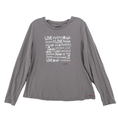 PEACE LOVE WORLD Gray Long Sleeve GIVE LOVE Tee Top Shirt Modal Cotton MEDIUM - Image 1 of 4
