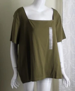 NWT Liz Claiborne Sz 3X GREEN KHAKI Fatigue Soft Knit Stretch Cotton T-Shirt Top - Picture 1 of 5