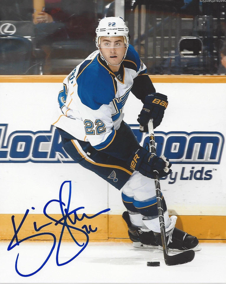 FOTO 8X10 FIRMADA POR KEVIN SHATTENKIRK AZUL ST. LOUIS CON CERTIFICADO DE AUTENTICIDAD 2015 NHL ALL STAR Foto 1 de 1