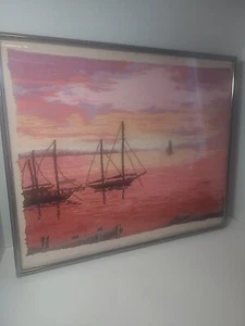 PINTURA DE CUERDAS Bordado Veleros Náuticos Puesta de Sol Arte Bordado - Imagen 1 de 8