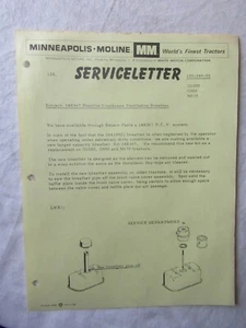 Folleto boletín informativo servicio respiración cárter Minneapolis Moline M670 G1000 G900 - Imagen 1 de 2