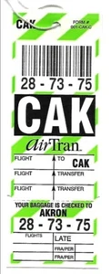 Airline Baggage Tag - AirTran - CAK - Akron Ohio - Air Tran - Unused (BT485) - Bild 1 von 1