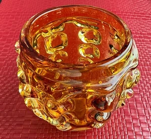 1950's Ercole Barovier & Toso Murano Art Glass Amber Vase Mugnoni, 3.5D x 4.25"H - Picture 1 of 4
