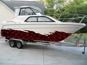 3D Skulls Boat Wrap Ripped Metal Full Color Speed Boat Vinyl Design Skulls Yacht - Picture 1 of 11