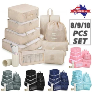10Pcs Packing Cubes Luggage Storage Organiser Compression Travel Suitcase Bag AU - Picture 1 of 56