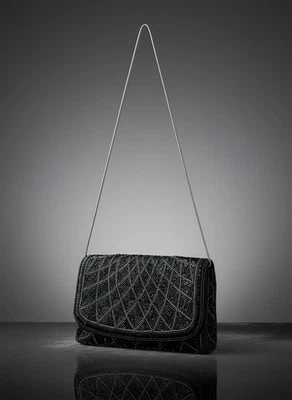 Bolso sin asas de noche vintage de los años 80 negro con cuentas hecho a mano Hong Kong cartera formal Foto 1 de 4