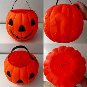 VTG 2 SIDED MEAN SCARY CAT HALLOWEEN BLOWMOLD CANDY CONTAINER PAIL - Picture 1 of 7
