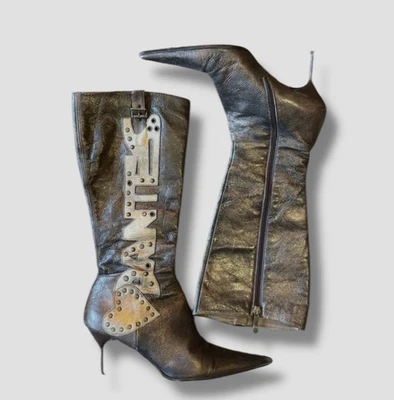 El Dantes Metallic Leather High Heel Boots 7”US7 - Image 1 of 4