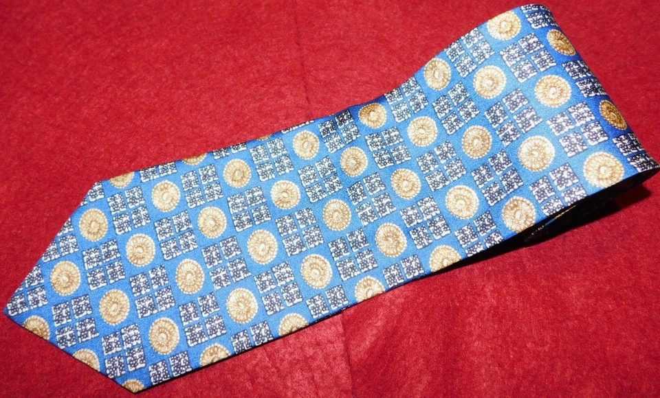 VALENTINO MADE IN ITALY CORBATA PATRÓN MEDALLÓN AZUL/BEIGE/BLANCO - CORBATAS DE DISEÑADOR. Foto 1 de 3