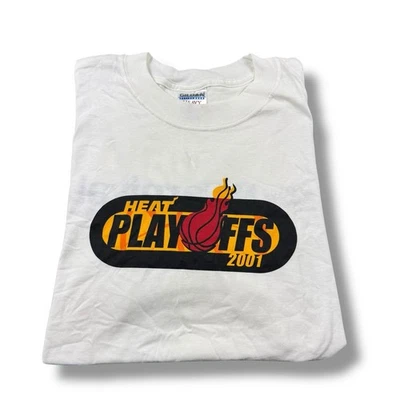VTG Miami Heat 2001 NBA Playoffs Spellout Logo White T-Shirt Mens Sz XL EUC Rare - Image 1 of 4