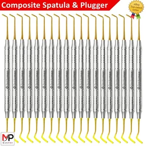 Instrumentos de relleno compuesto dental espátula y tapón puntas de titanio dorado - Imagen 1 de 14