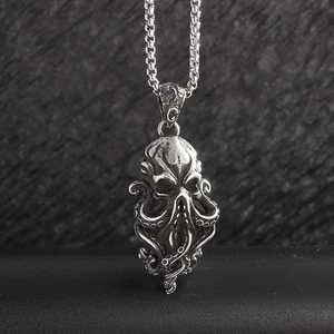 Cthulhu Monster Jewelry Silvery Mythology Sea Monster Octopus Pendant Necklace - Picture 1 of 8
